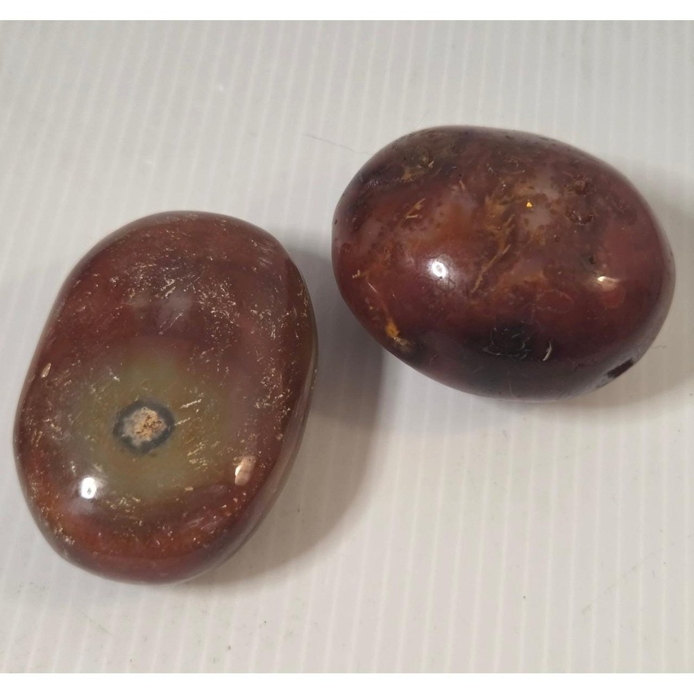Carnelian Agate Palm Stones Set‎ of 2 Polished Red Orange Crystal Worry Stone
